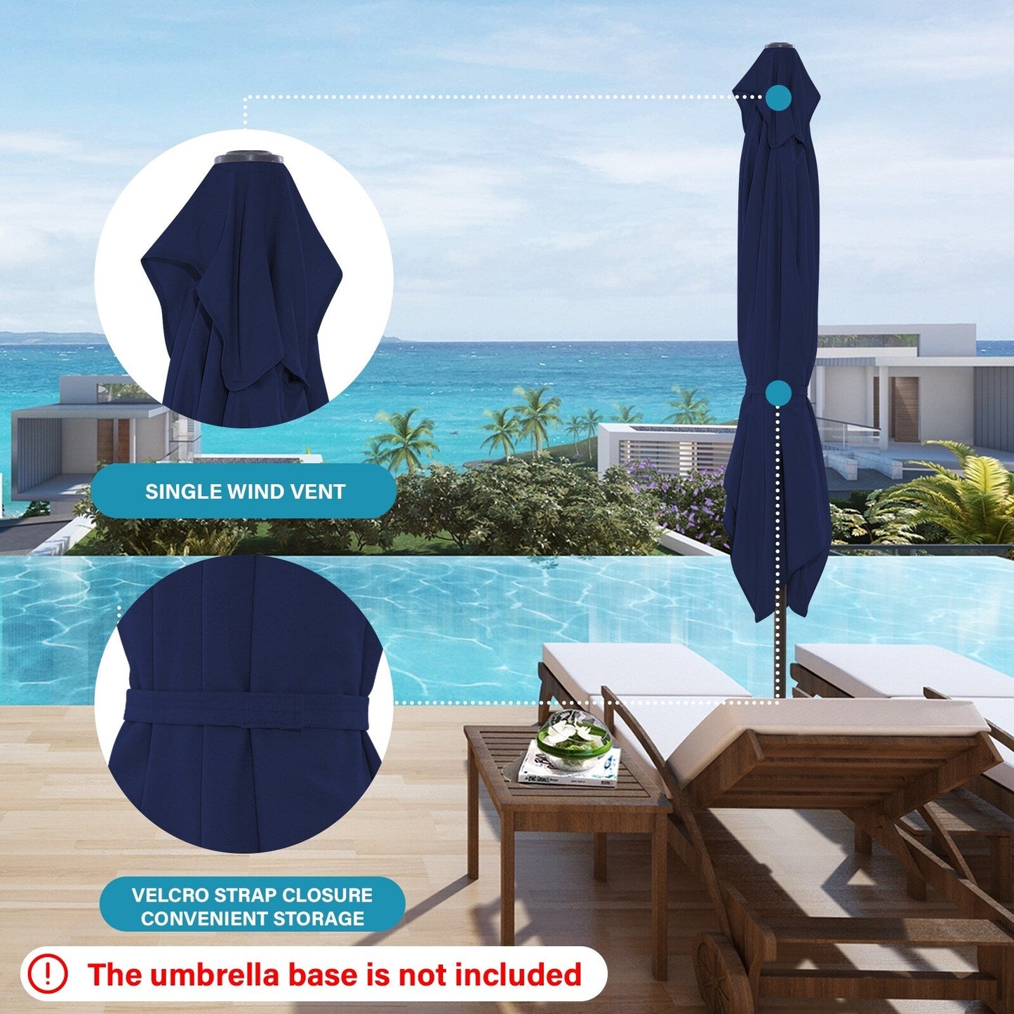 Parasol rectangulaire de terrasse 2,4 x 3 m avec manivelle et inclinaison, résistant aux UV