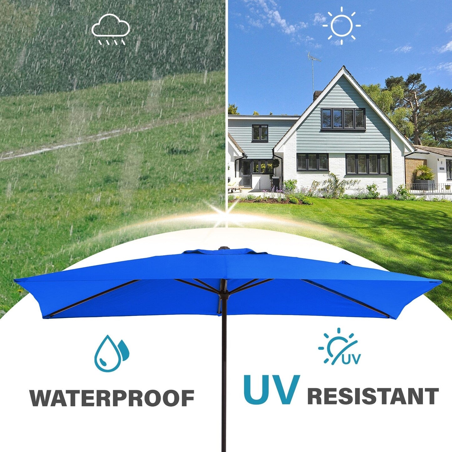 Parasol rectangulaire de terrasse 2,4 x 3 m avec manivelle et inclinaison, résistant aux UV