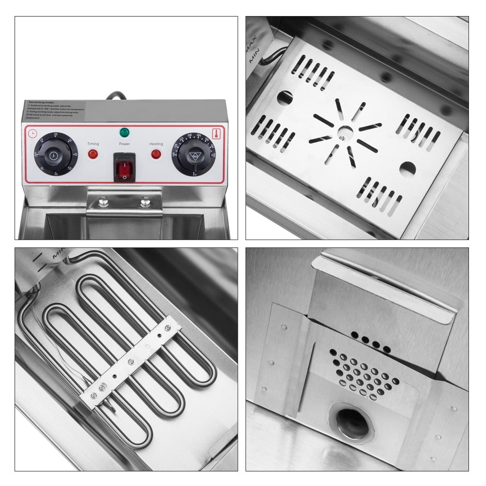 Friteuse à cuve unique en acier inoxydable de 8,5 QT, 1 700 W max., avec robinet et grande poignée