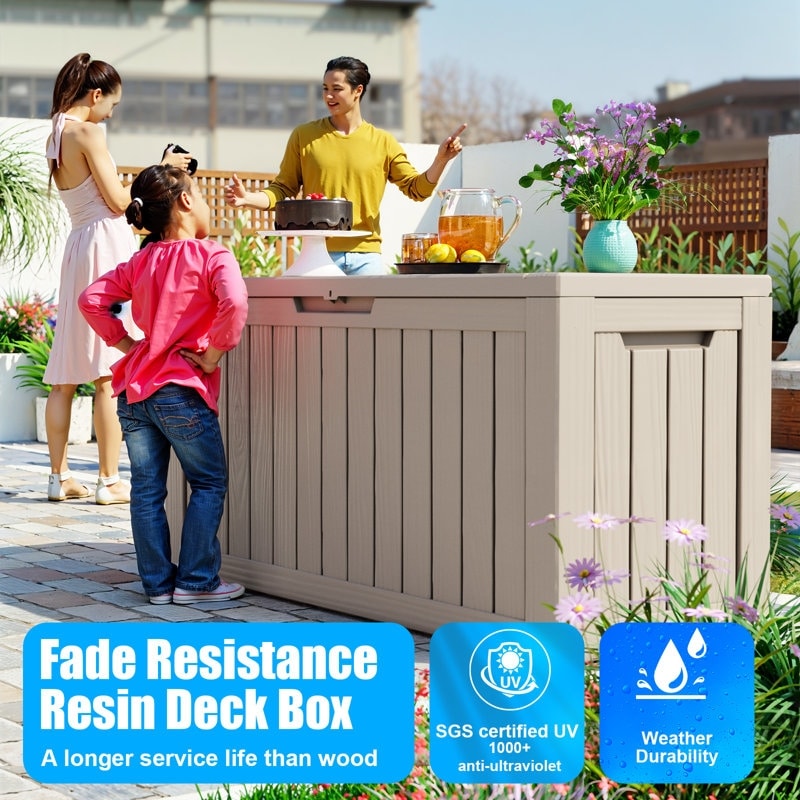 Coffre de rangement extérieur en résine verrouillable pour terrasse