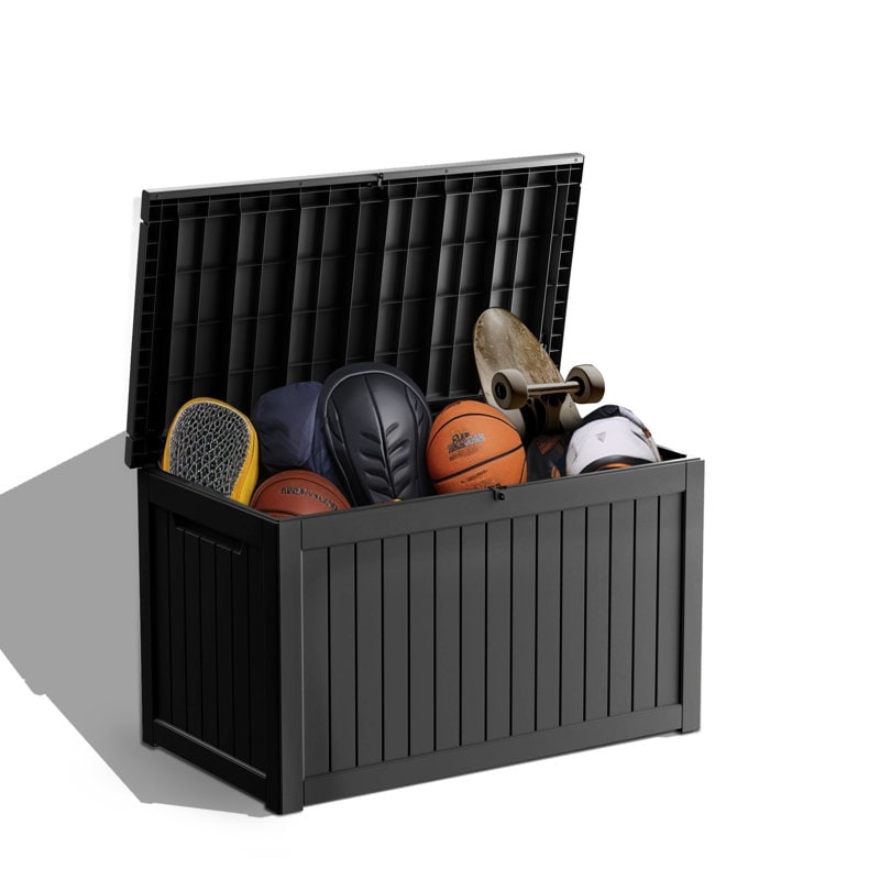 Coffre de rangement extérieur en résine verrouillable pour terrasse