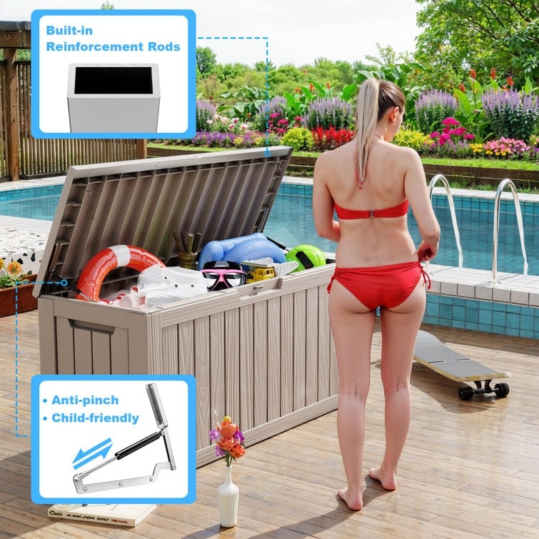 Coffre de rangement extérieur en résine verrouillable pour terrasse