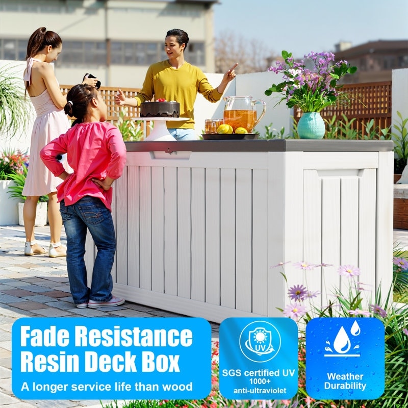 Coffre de rangement extérieur en résine verrouillable pour terrasse