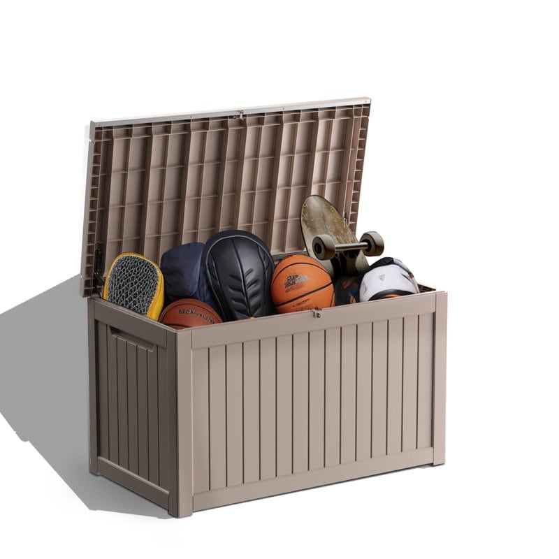 Coffre de rangement extérieur en résine verrouillable pour terrasse