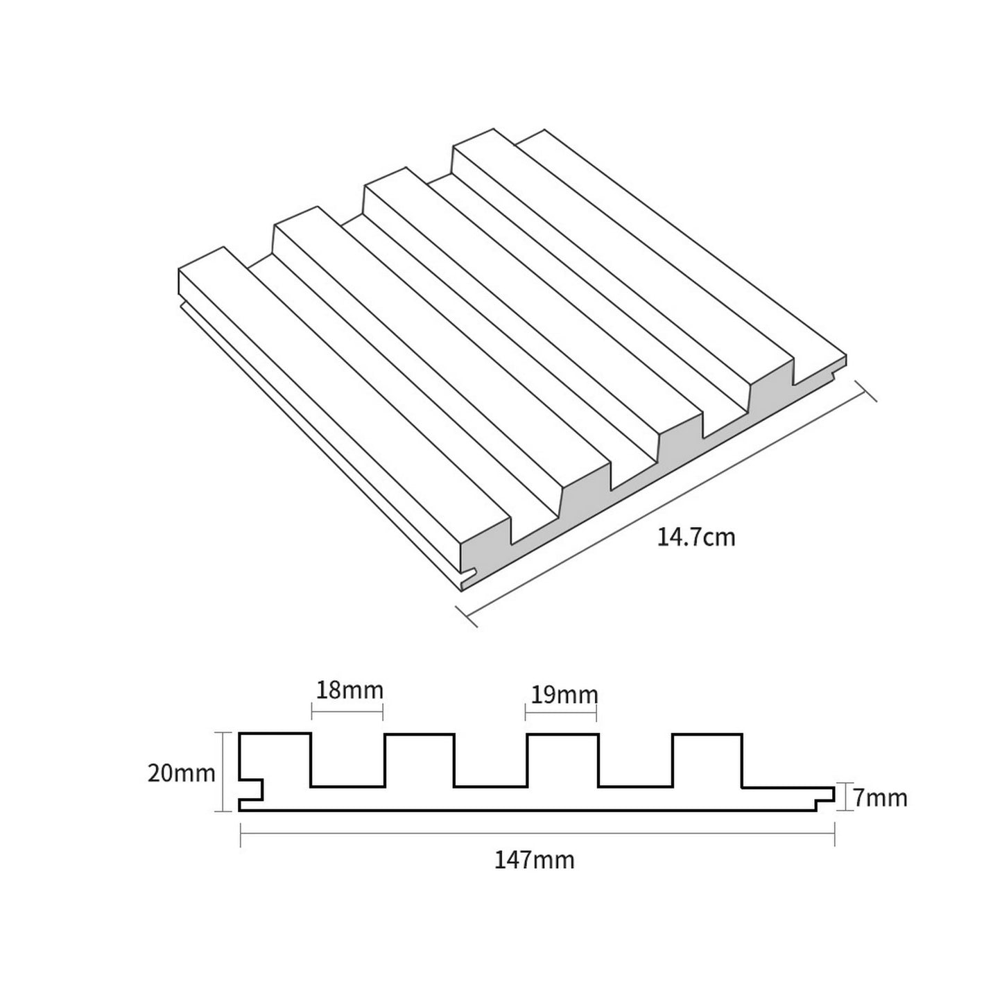 Panneau de revêtement mural en bois massif 93 po x 6 po x 0,8 po - 3 pièces + 1 pièce de garniture d'extrémité