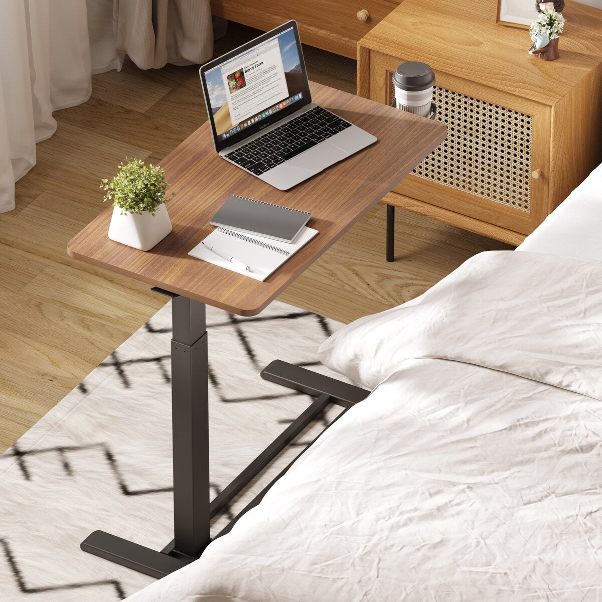 Table d'ordinateur portable mobile FunniHomi 28/32, réglable en hauteur, avec roulettes, blanc/noir, pour lit et canapé