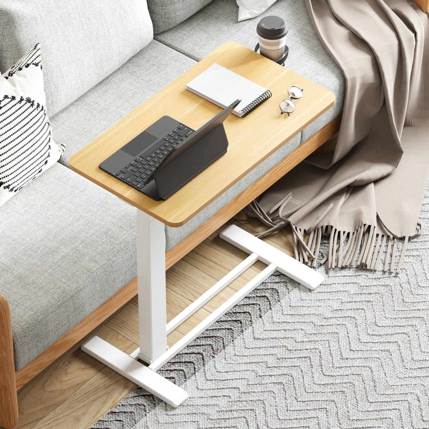 Table d'ordinateur portable mobile FunniHomi 28/32, réglable en hauteur, avec roulettes, blanc/noir, pour lit et canapé