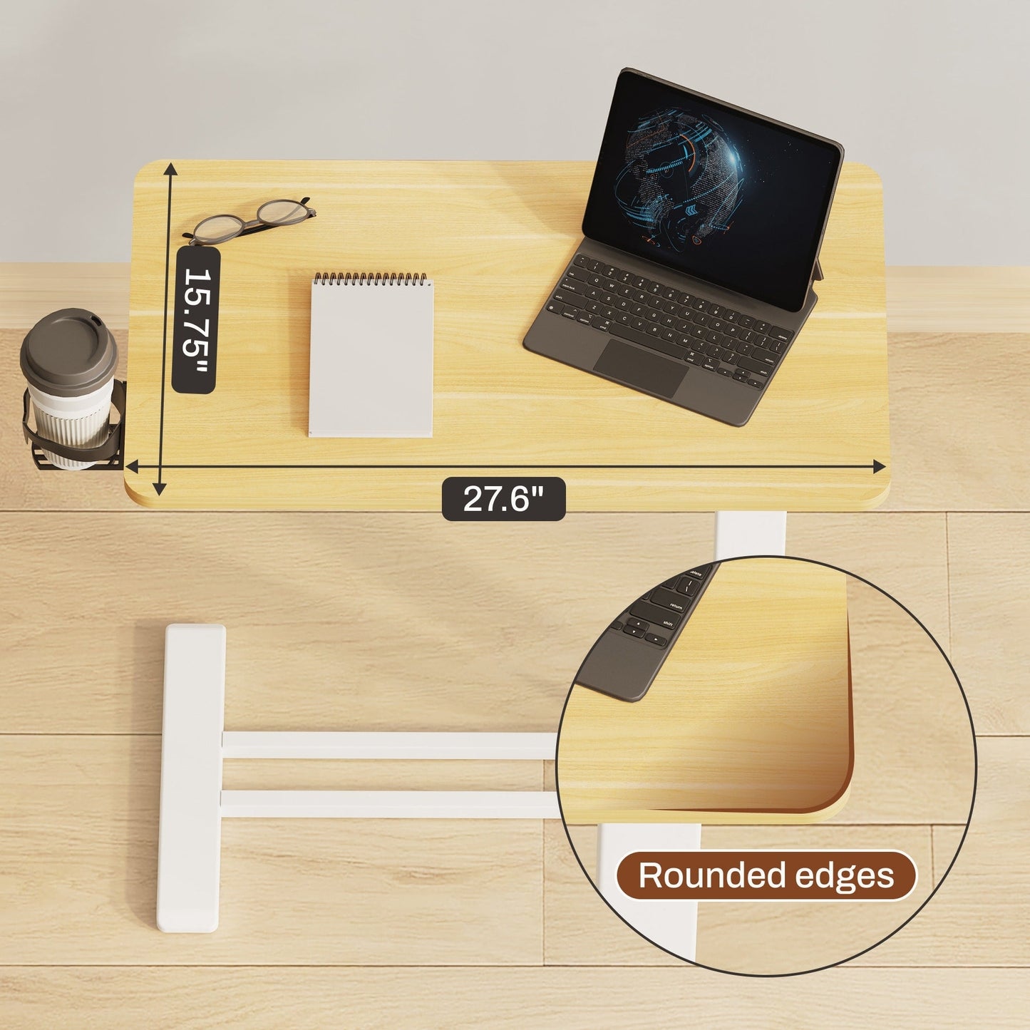 Table d'ordinateur portable mobile FunniHomi 28/32, réglable en hauteur, avec roulettes, blanc/noir, pour lit et canapé