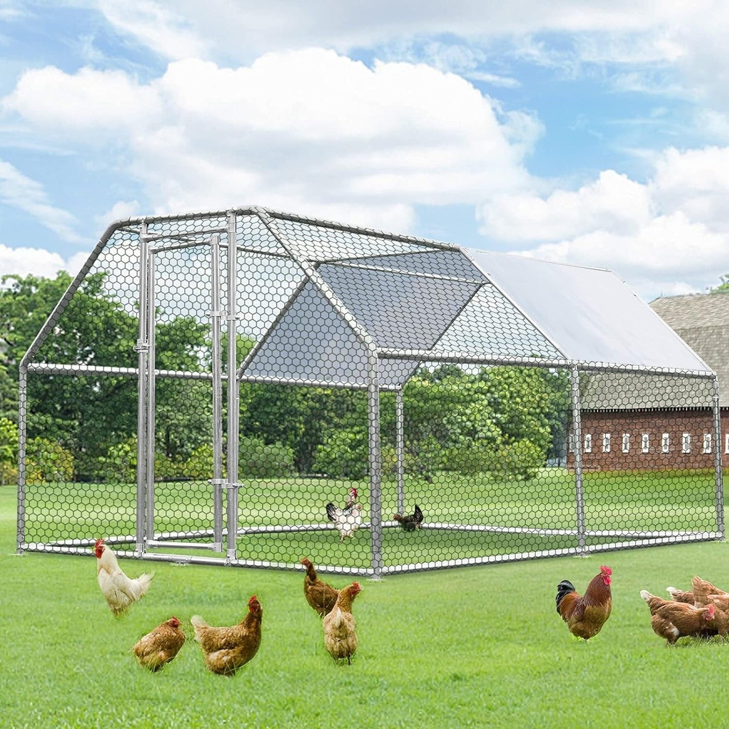AECOJOY Grand poulailler en métal avec cage à poulets en métal