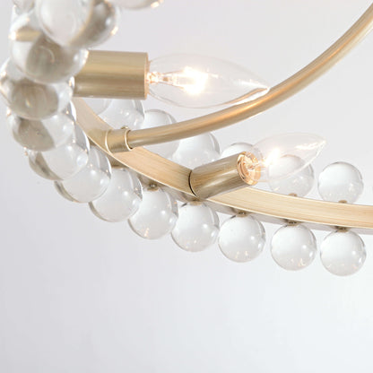 Plafonnier semi-encastré en cristal Elvira à 8 lumières, forme de roue de chariot