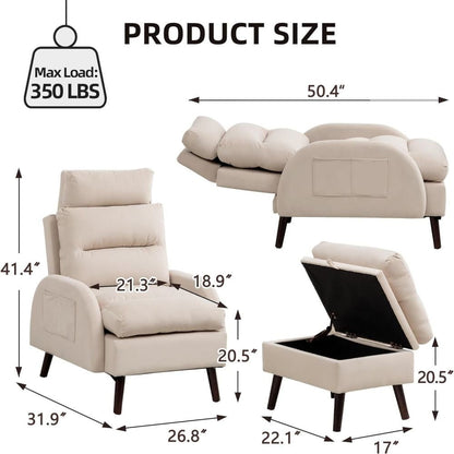 Fauteuil lounge HOMYKA avec dossier réglable et pouf de rangement