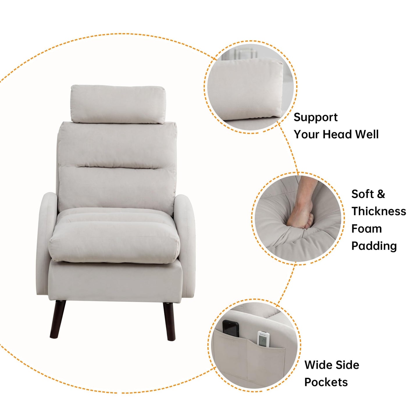 Fauteuil lounge HOMYKA avec dossier réglable et pouf de rangement