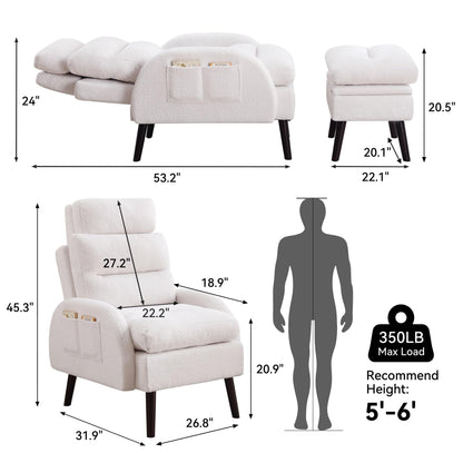 Fauteuil lounge HOMYKA avec dossier réglable et pouf de rangement