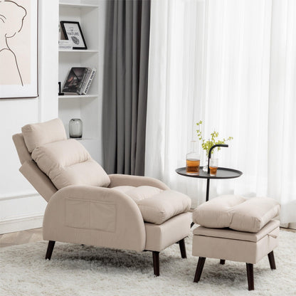 Fauteuil lounge HOMYKA avec dossier réglable et pouf de rangement