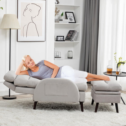 Fauteuil lounge HOMYKA avec dossier réglable et pouf de rangement