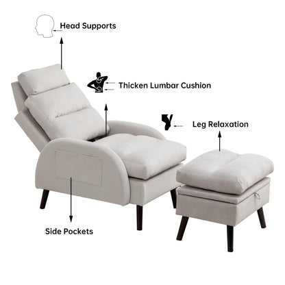 Fauteuil lounge HOMYKA avec dossier réglable et pouf de rangement