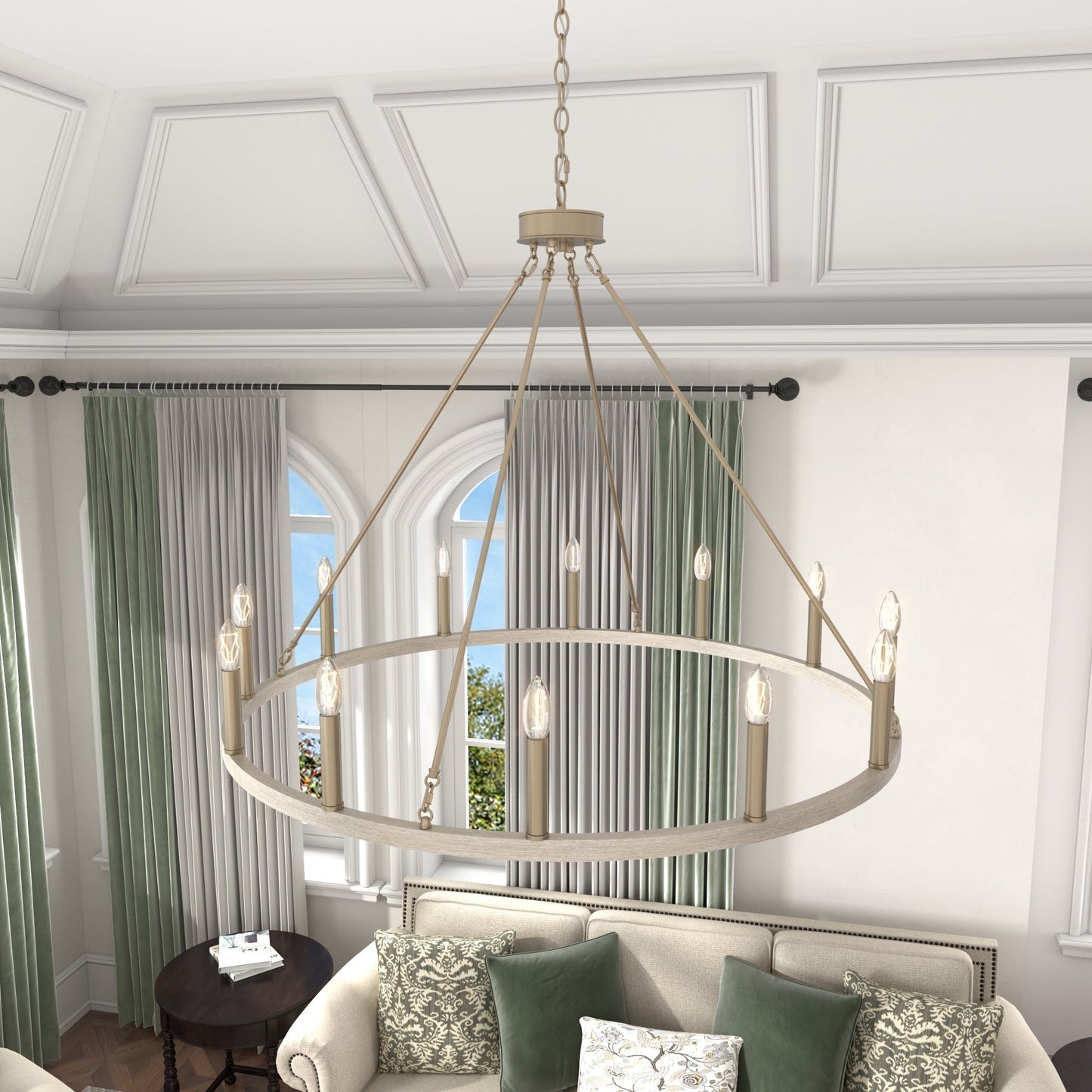 Lustre Acroma Farmhouse à 12 lumières, 40 po, en forme de roue de chariot, certifié UL - 40 po P x 138 po H