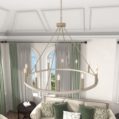 Lustre Acroma Farmhouse à 12 lumières, 40 po, en forme de roue de chariot, certifié UL - 40 po P x 138 po H