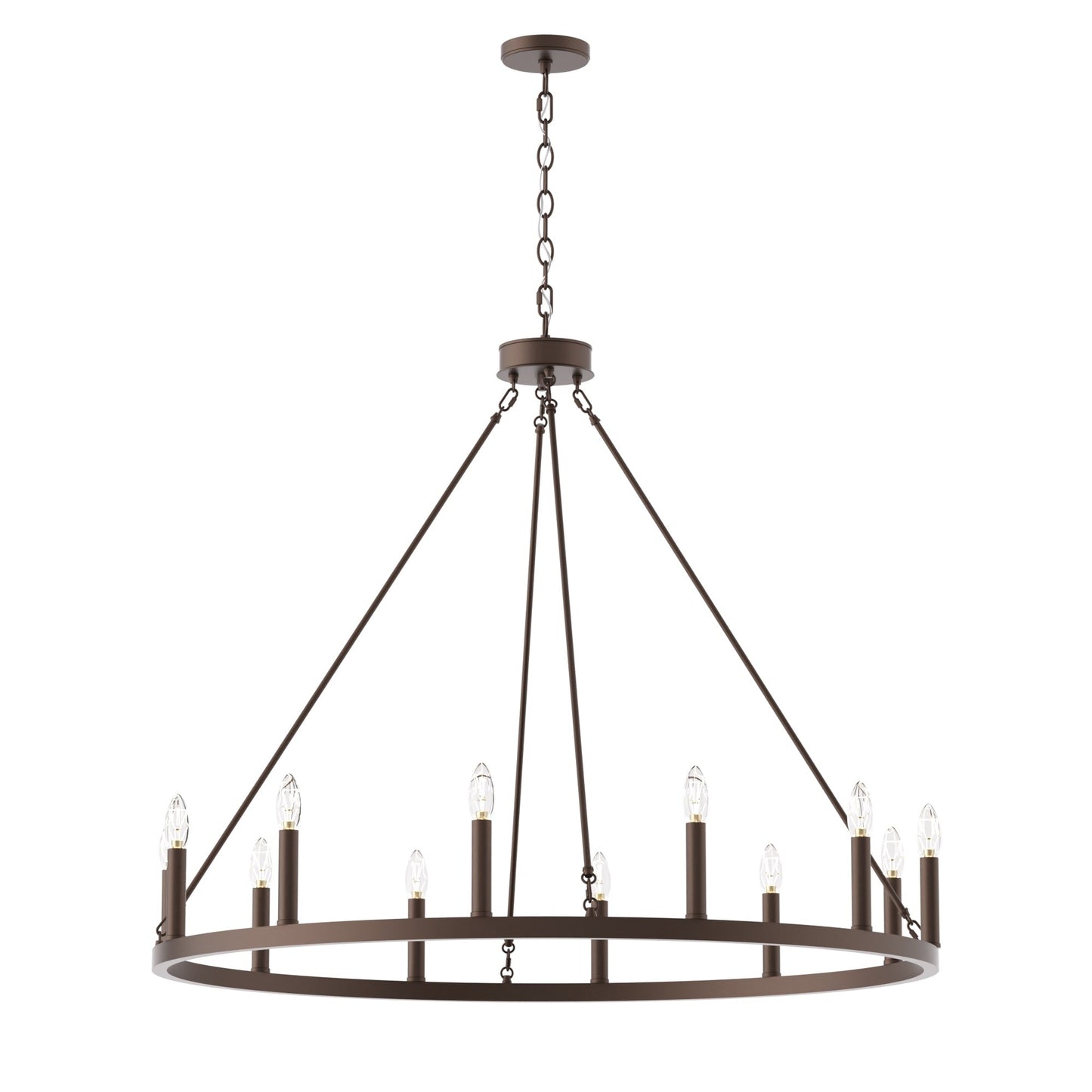Lustre Acroma Farmhouse à 12 lumières, 40 po, en forme de roue de chariot, certifié UL - 40 po P x 138 po H