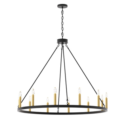 Lustre Acroma Farmhouse à 12 lumières, 40 po, en forme de roue de chariot, certifié UL - 40 po P x 138 po H