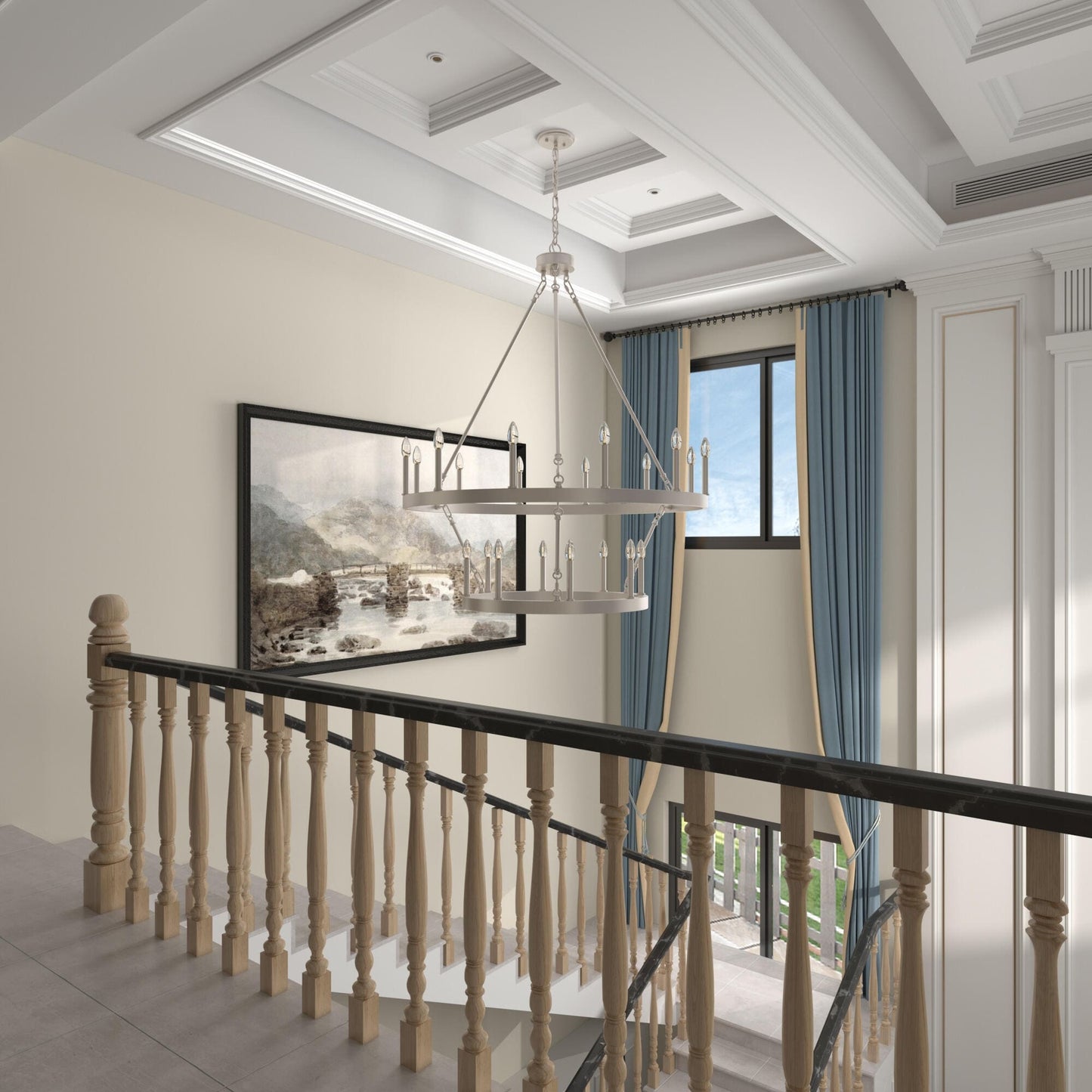 Lustre rond en forme de roue de chariot de style ferme moderne Acroma à 20 lumières de 40 po avec UL