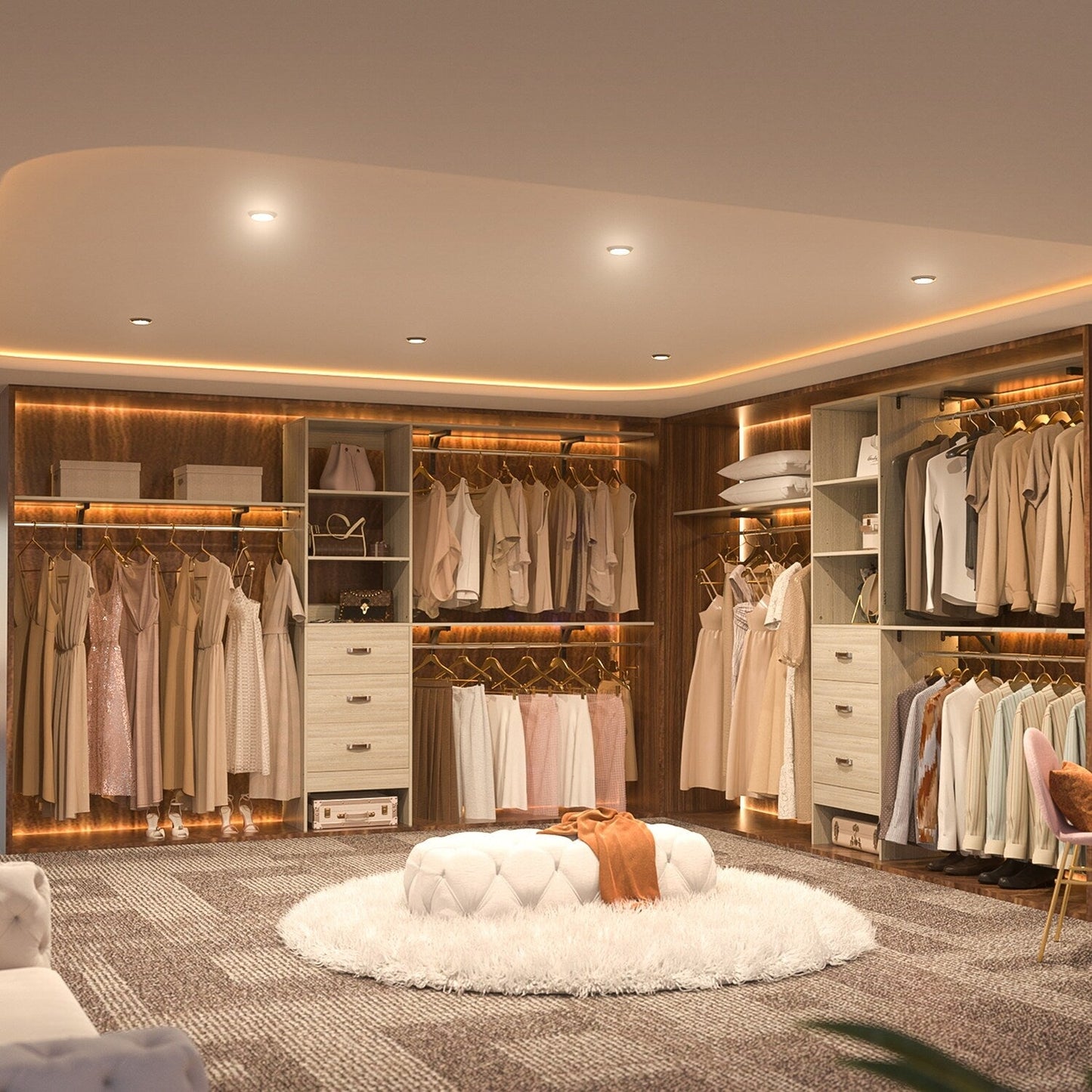 Organisateur de placard ajustable Rackcog 120'' avec tiroirs, système de placard avec étagères à monter soi-même pour placards et dressings