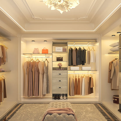 Organisateur de placard ajustable Rackcog 120'' avec tiroirs, système de placard avec étagères à monter soi-même pour placards et dressings