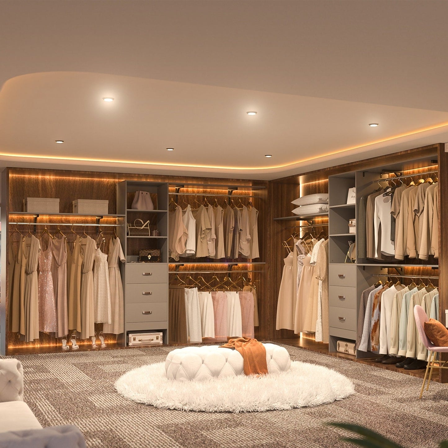 Organisateur de placard ajustable Rackcog 120'' avec tiroirs, système de placard avec étagères à monter soi-même pour placards et dressings