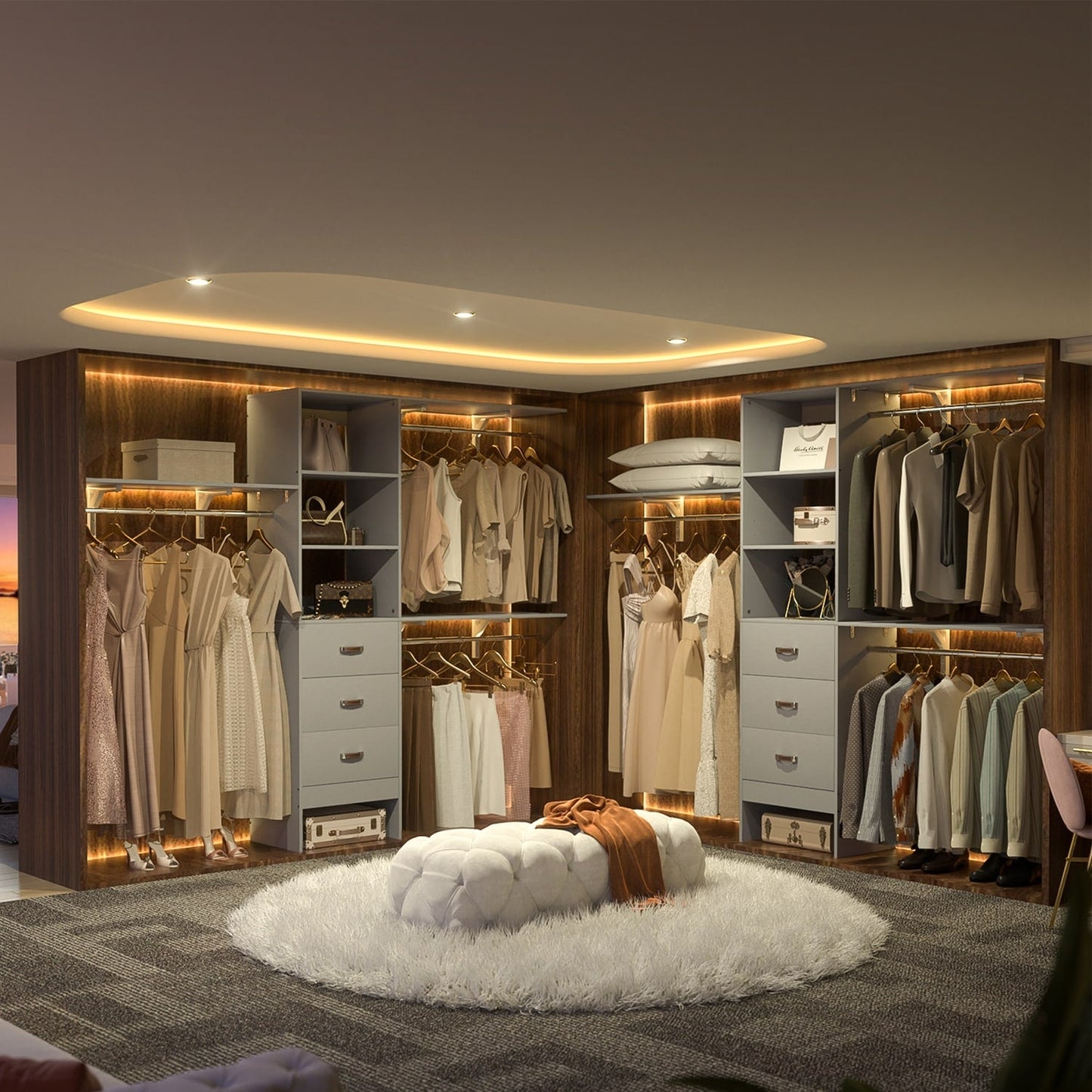 Organisateur de placard ajustable Rackcog 120'' avec tiroirs, système de placard avec étagères à monter soi-même pour placards et dressings