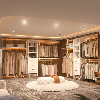 Organisateur de placard ajustable Rackcog 120'' avec tiroirs, système de placard avec étagères à monter soi-même pour placards et dressings