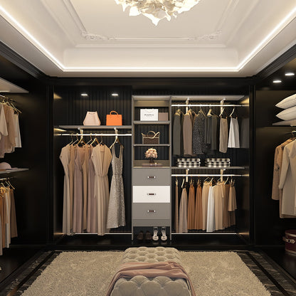 Organisateur de placard ajustable Rackcog 120'' avec tiroirs, système de placard avec étagères à monter soi-même pour placards et dressings