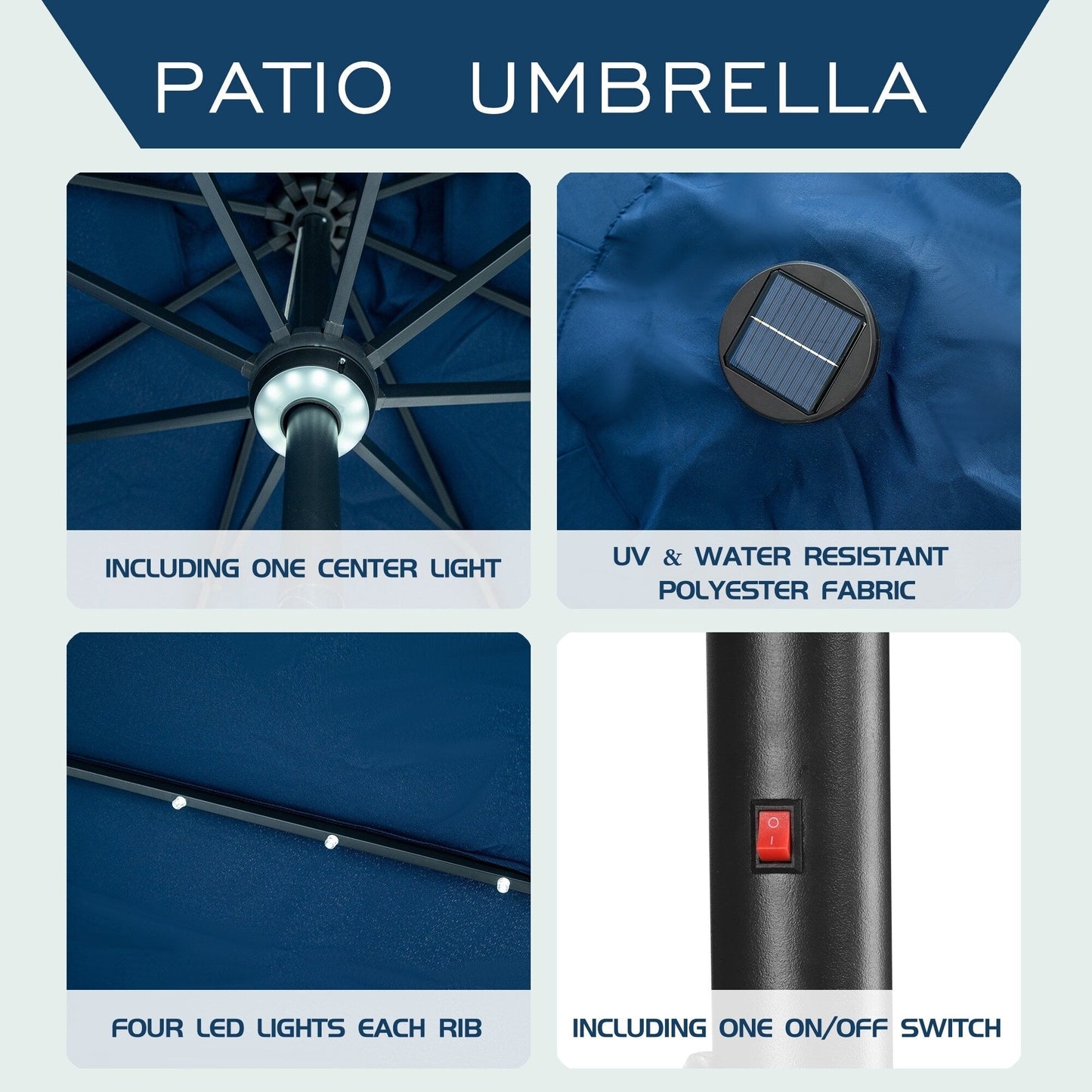 Parasol de terrasse Ainfox de 3 m avec éclairage, parasol solaire d'extérieur sans pied