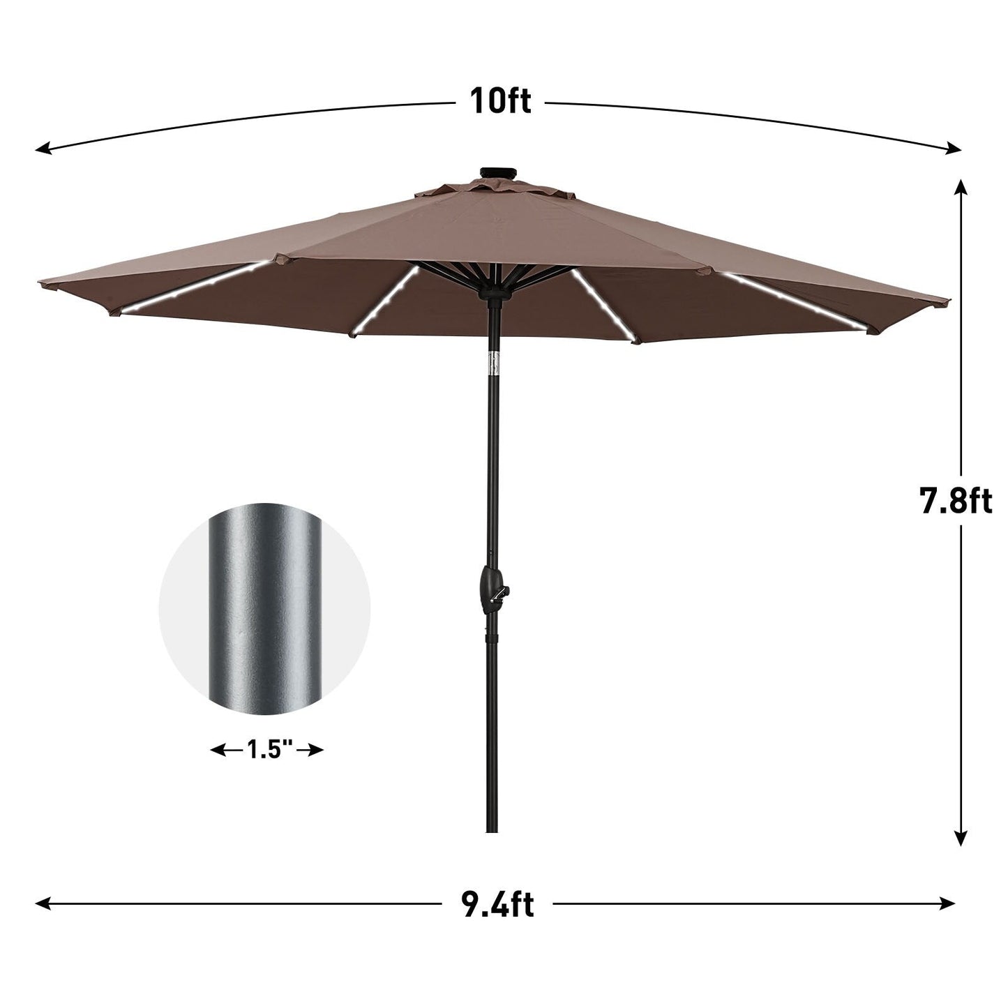 Parasol de terrasse Ainfox de 3 m avec éclairage, parasol solaire d'extérieur sans pied