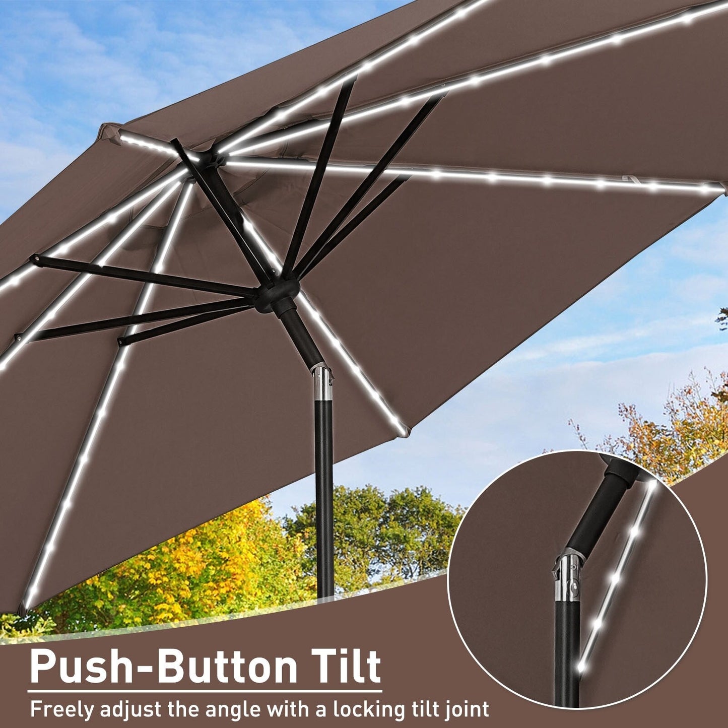 Parasol de terrasse Ainfox de 3 m avec éclairage, parasol solaire d'extérieur sans pied