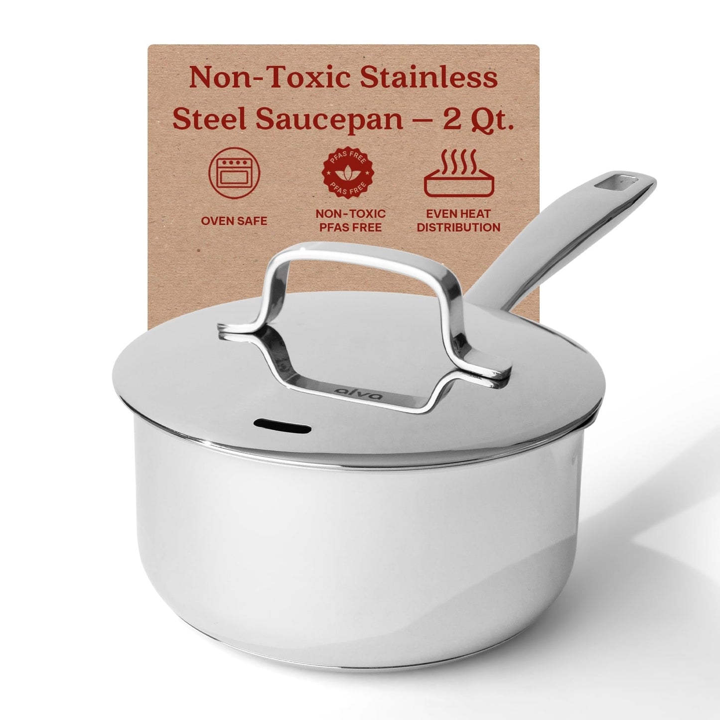 Casserole en acier inoxydable Alva Maestro avec couvercle, marmite de 2 pintes avec bec verseur - 6,3