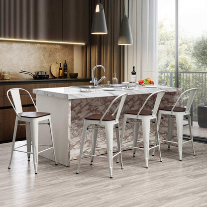 Tabourets de bar de ferme Andeworld, ensemble de 4 tabourets de bar à hauteur de comptoir - Ensemble de 4