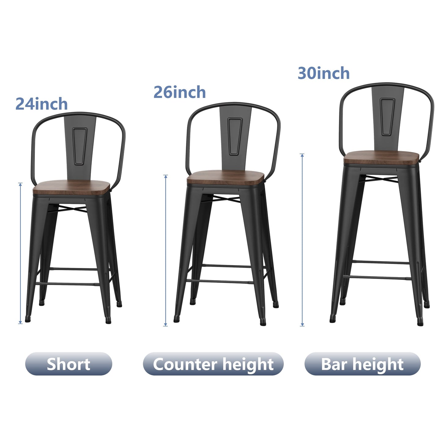 Tabourets de bar de ferme Andeworld, ensemble de 4 tabourets de bar à hauteur de comptoir - Ensemble de 4