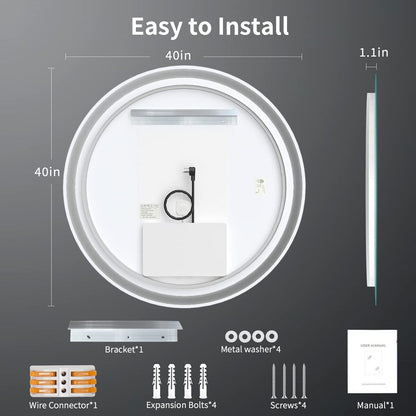 Miroir de courtoisie arrondi sans cadre, éclairé par LED, à intensité variable et antibuée
