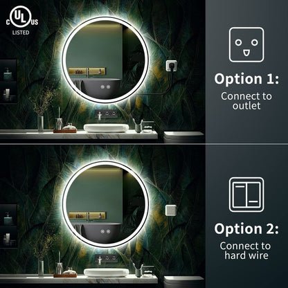 Miroir de courtoisie arrondi sans cadre, éclairé par LED, à intensité variable et antibuée