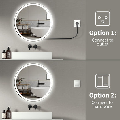 Miroir de courtoisie arrondi sans cadre, éclairé par LED, à intensité variable et antibuée
