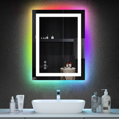 Miroir de salle de bain antibuée rétroéclairé RVB et à éclairage frontal LED