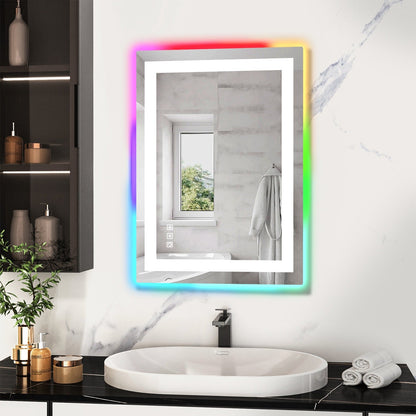 Miroir de salle de bain antibuée rétroéclairé RVB et à éclairage frontal LED