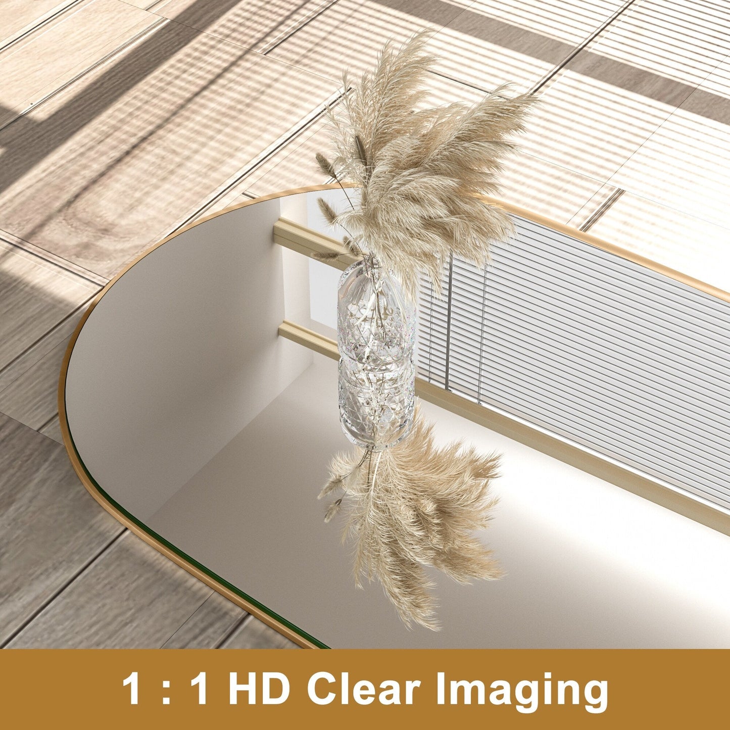 Miroir de sol en bois arqué pleine longueur, miroir mural