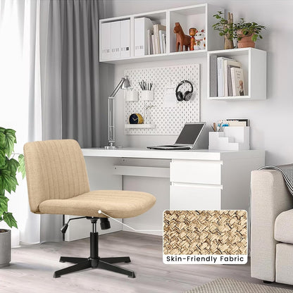 Chaise de bureau pivotante moderne BOSSIN Criss Cross Chair sans accoudoirs et sans roulettes, rembourrée en tissu.