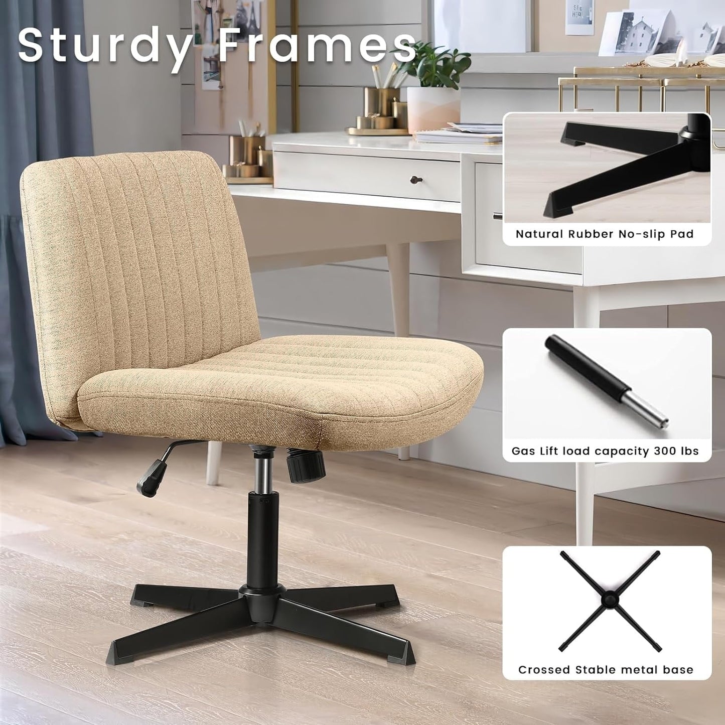 Chaise de bureau pivotante moderne BOSSIN Criss Cross Chair sans accoudoirs et sans roulettes, rembourrée en tissu.