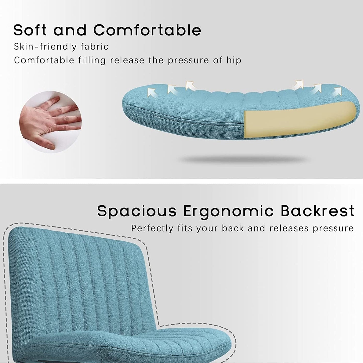 Chaise de bureau pivotante moderne BOSSIN Criss Cross Chair sans accoudoirs et sans roulettes, rembourrée en tissu.