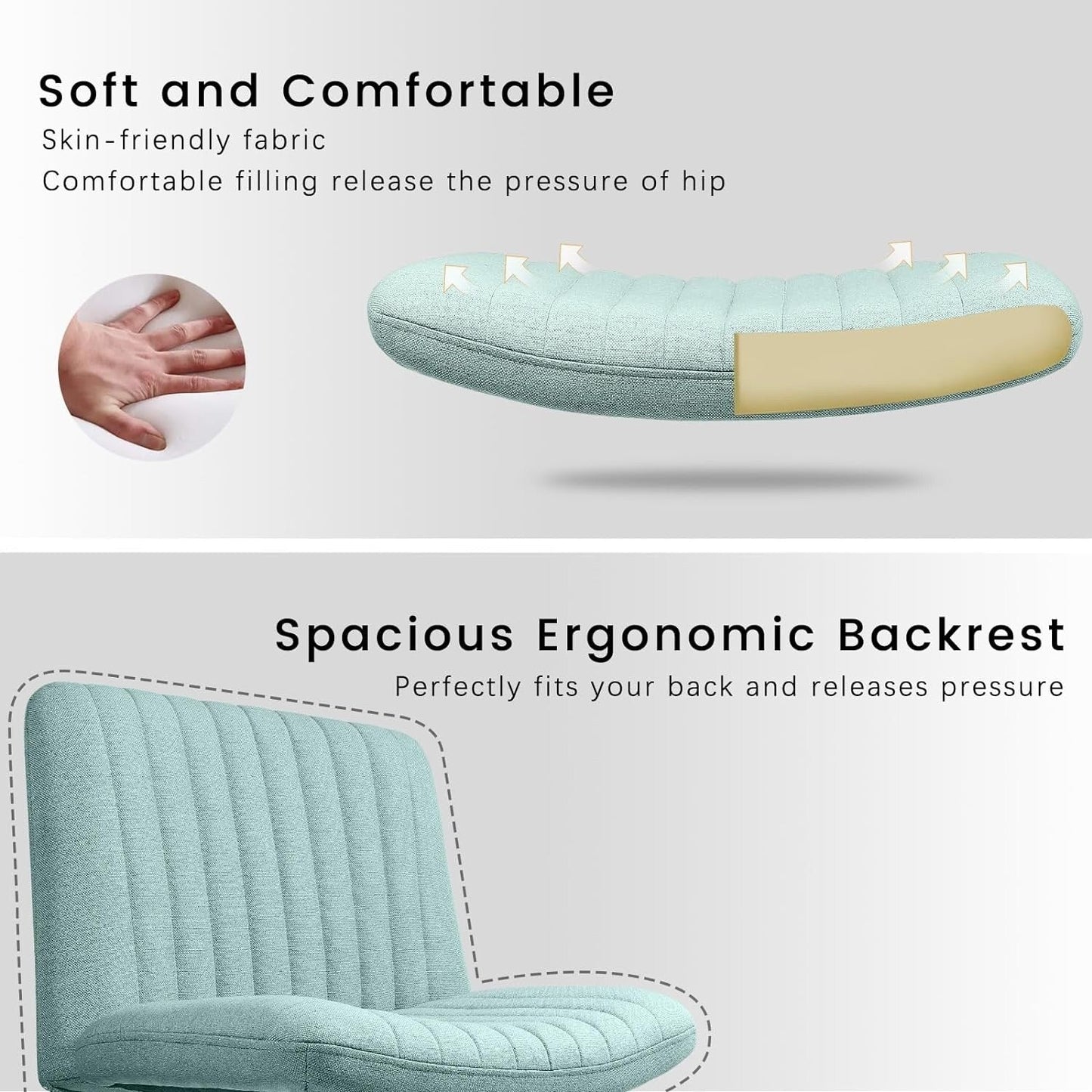 Chaise de bureau pivotante moderne BOSSIN Criss Cross Chair sans accoudoirs et sans roulettes, rembourrée en tissu.