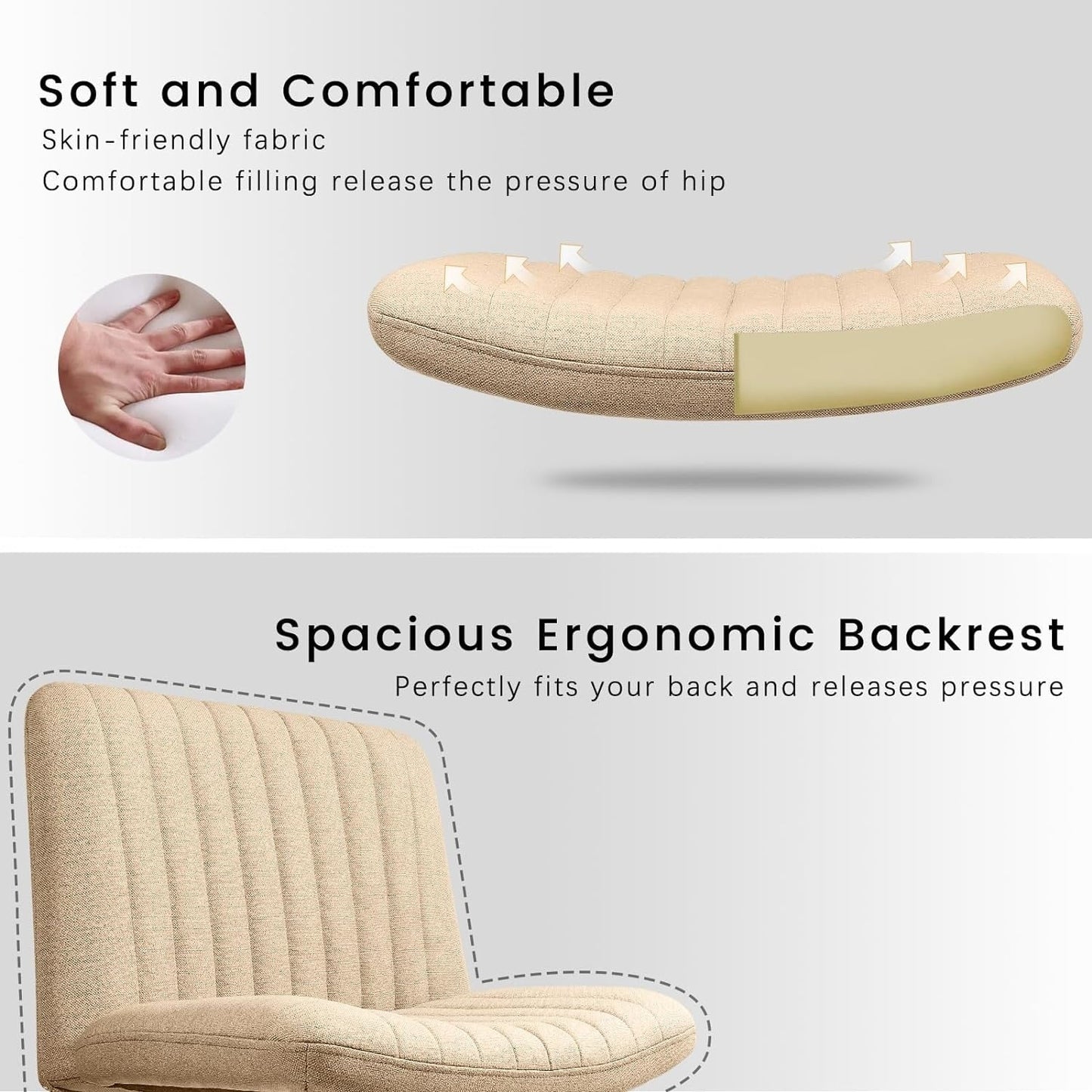 Chaise de bureau pivotante moderne BOSSIN Criss Cross Chair sans accoudoirs et sans roulettes, rembourrée en tissu.