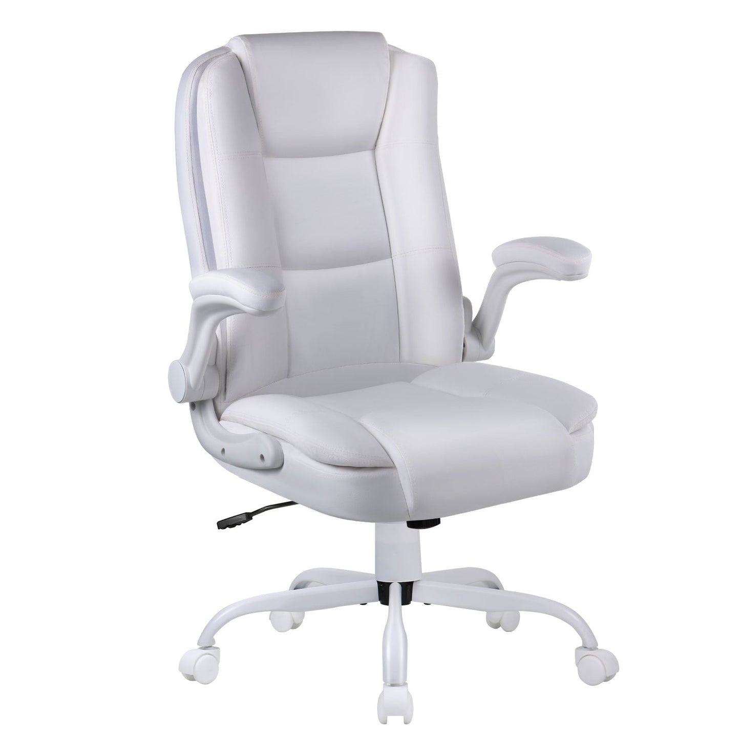 Fauteuil de bureau BOSSIN pour grandes tailles, ergonomique, à dossier haut, réglable en hauteur, en cuir, avec accoudoirs rembourrés et relevables.