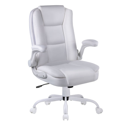 Fauteuil de bureau BOSSIN pour grandes tailles, ergonomique, à dossier haut, réglable en hauteur, en cuir, avec accoudoirs rembourrés et relevables.